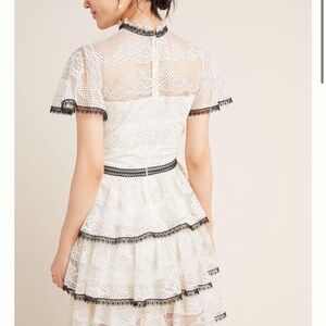 NWT Anthropologie Shoshanna White Lace Tiered Dress with Black Trim